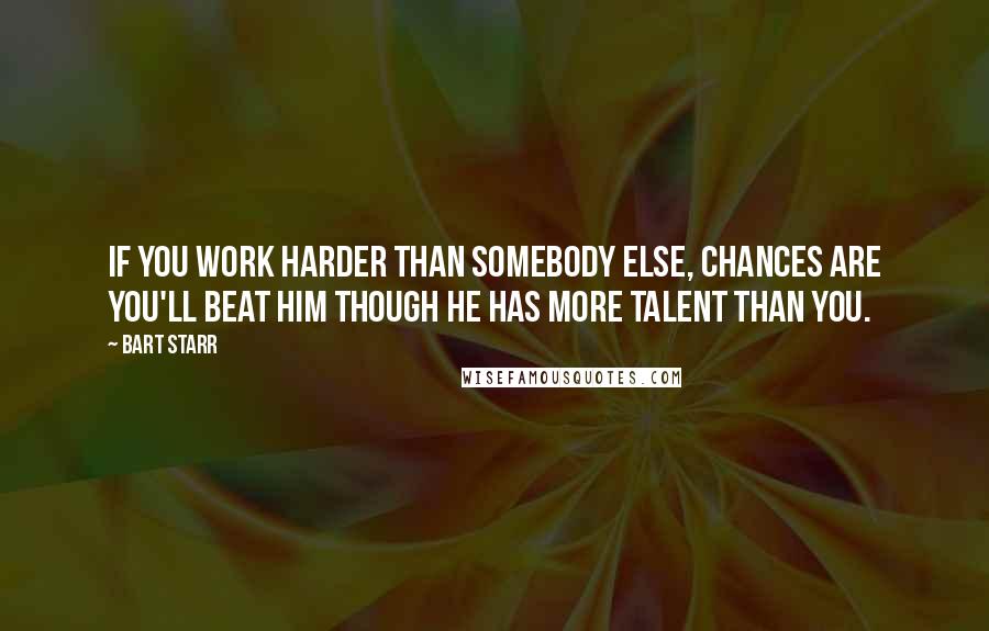 Bart Starr Quotes: If you work harder than somebody else, chances are you'll beat him though he has more talent than you.