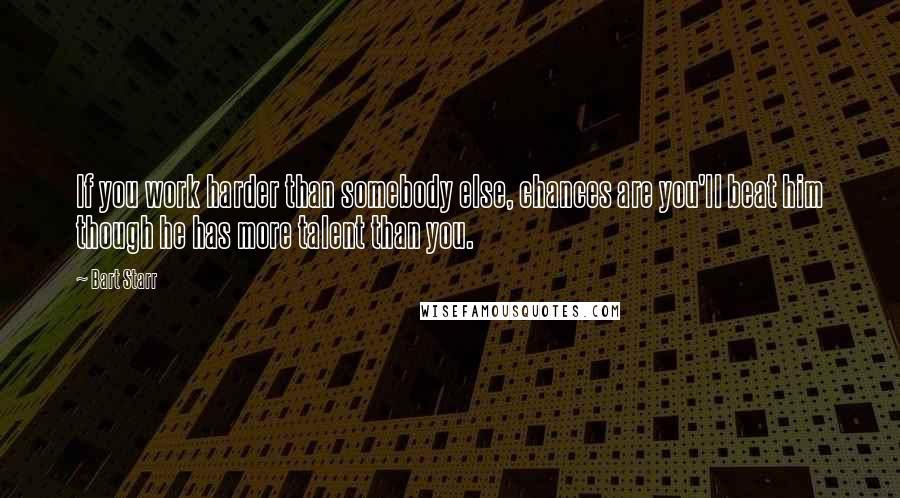 Bart Starr Quotes: If you work harder than somebody else, chances are you'll beat him though he has more talent than you.