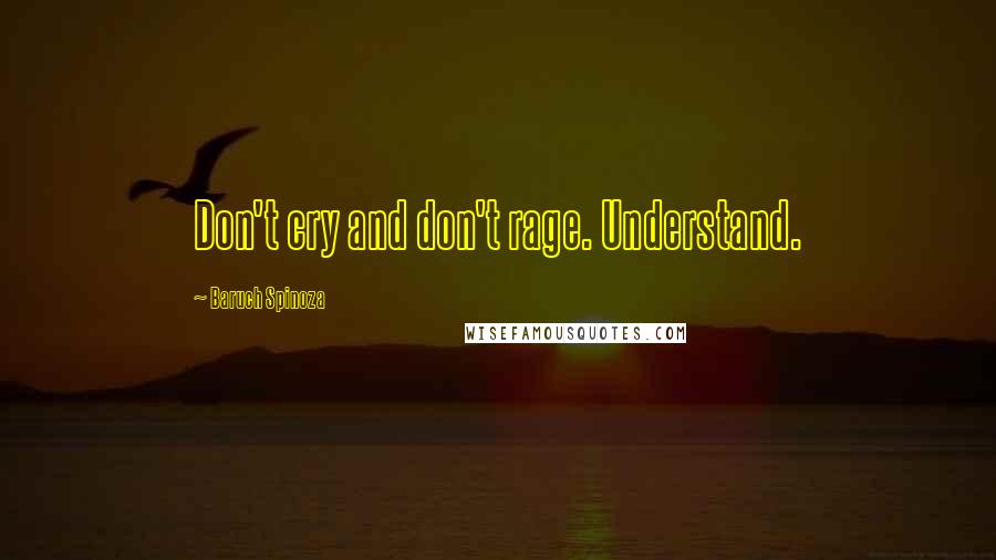 Baruch Spinoza Quotes: Don't cry and don't rage. Understand.