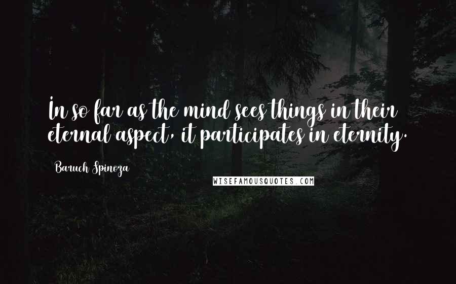 Baruch Spinoza Quotes: In so far as the mind sees things in their eternal aspect, it participates in eternity.