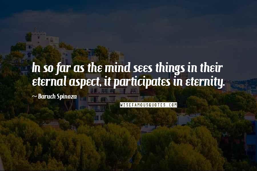 Baruch Spinoza Quotes: In so far as the mind sees things in their eternal aspect, it participates in eternity.