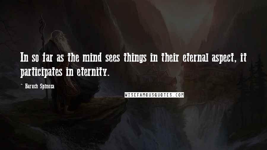 Baruch Spinoza Quotes: In so far as the mind sees things in their eternal aspect, it participates in eternity.