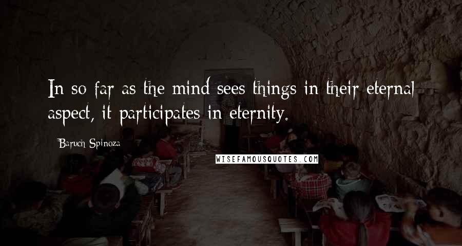 Baruch Spinoza Quotes: In so far as the mind sees things in their eternal aspect, it participates in eternity.