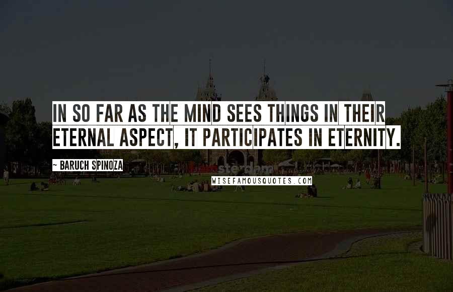 Baruch Spinoza Quotes: In so far as the mind sees things in their eternal aspect, it participates in eternity.