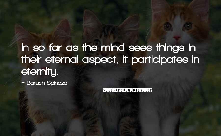 Baruch Spinoza Quotes: In so far as the mind sees things in their eternal aspect, it participates in eternity.