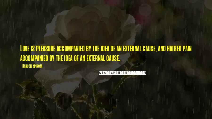 Baruch Spinoza Quotes: Love is pleasure accompanied by the idea of an external cause, and hatred pain accompanied by the idea of an external cause.