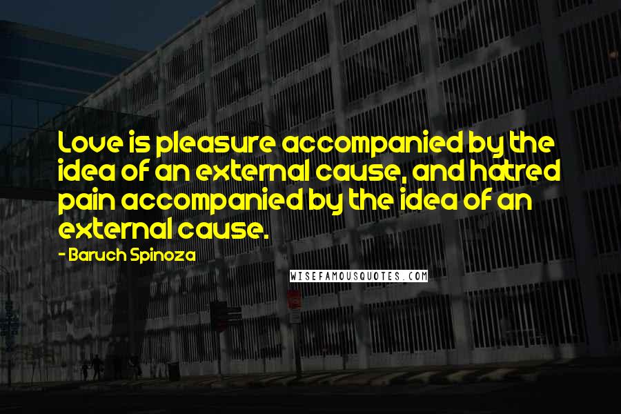 Baruch Spinoza Quotes: Love is pleasure accompanied by the idea of an external cause, and hatred pain accompanied by the idea of an external cause.