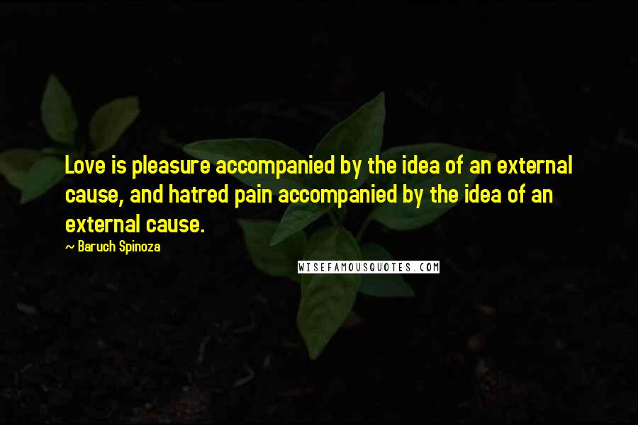 Baruch Spinoza Quotes: Love is pleasure accompanied by the idea of an external cause, and hatred pain accompanied by the idea of an external cause.