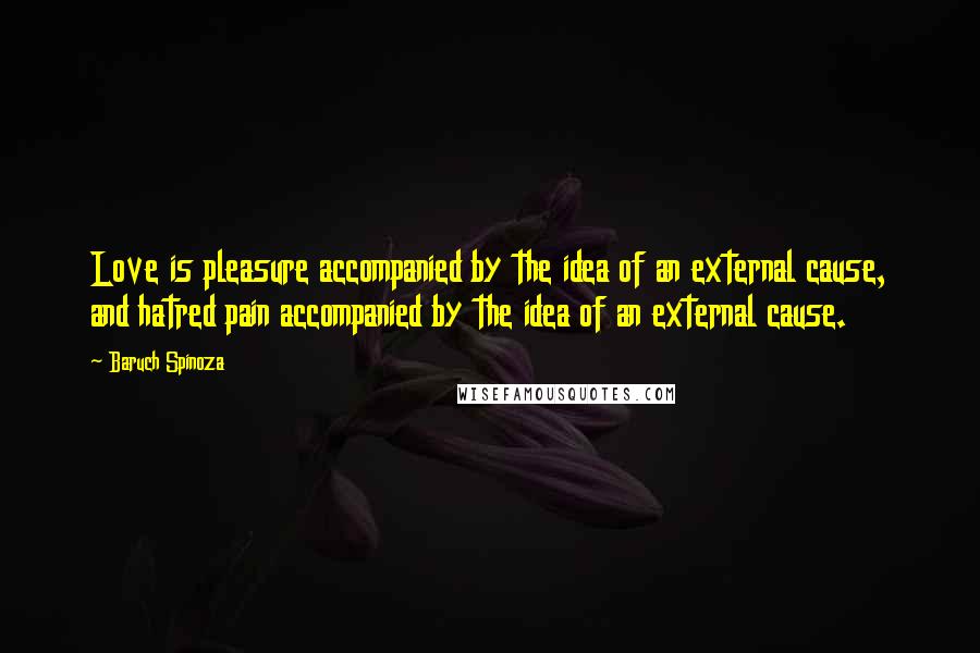 Baruch Spinoza Quotes: Love is pleasure accompanied by the idea of an external cause, and hatred pain accompanied by the idea of an external cause.