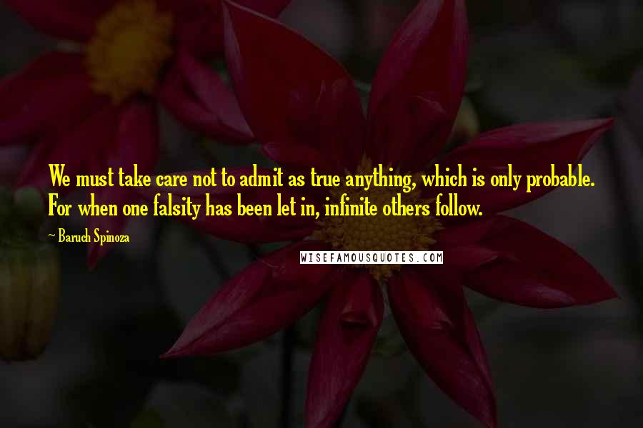 Baruch Spinoza Quotes: We must take care not to admit as true anything, which is only probable. For when one falsity has been let in, infinite others follow.