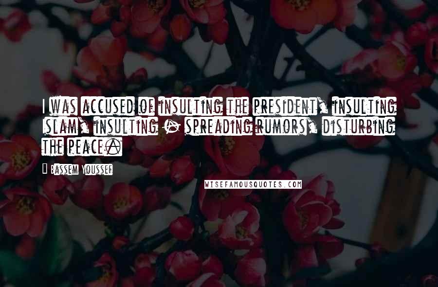 Bassem Youssef Quotes: I was accused of insulting the president, insulting Islam, insulting - spreading rumors, disturbing the peace.