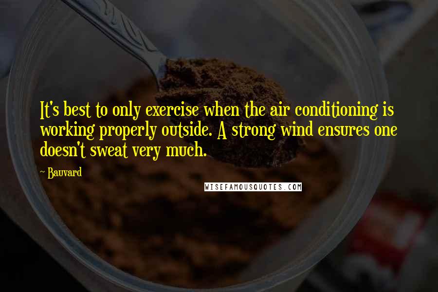 Bauvard Quotes: It's best to only exercise when the air conditioning is working properly outside. A strong wind ensures one doesn't sweat very much.