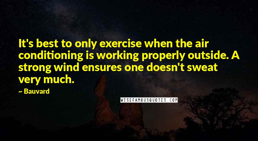 Bauvard Quotes: It's best to only exercise when the air conditioning is working properly outside. A strong wind ensures one doesn't sweat very much.