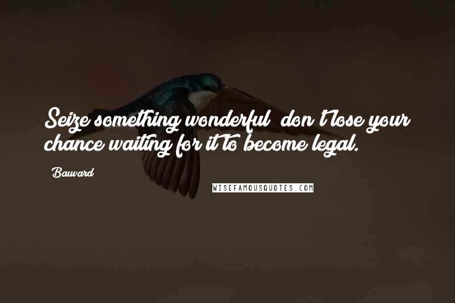 Bauvard Quotes: Seize something wonderful; don't lose your chance waiting for it to become legal.
