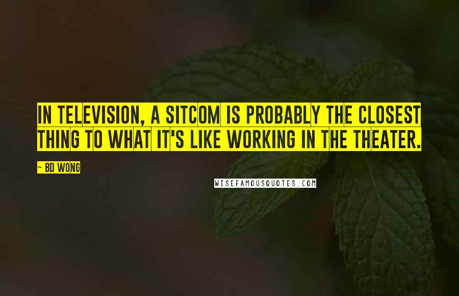 BD Wong Quotes: In television, a sitcom is probably the closest thing to what it's like working in the theater.