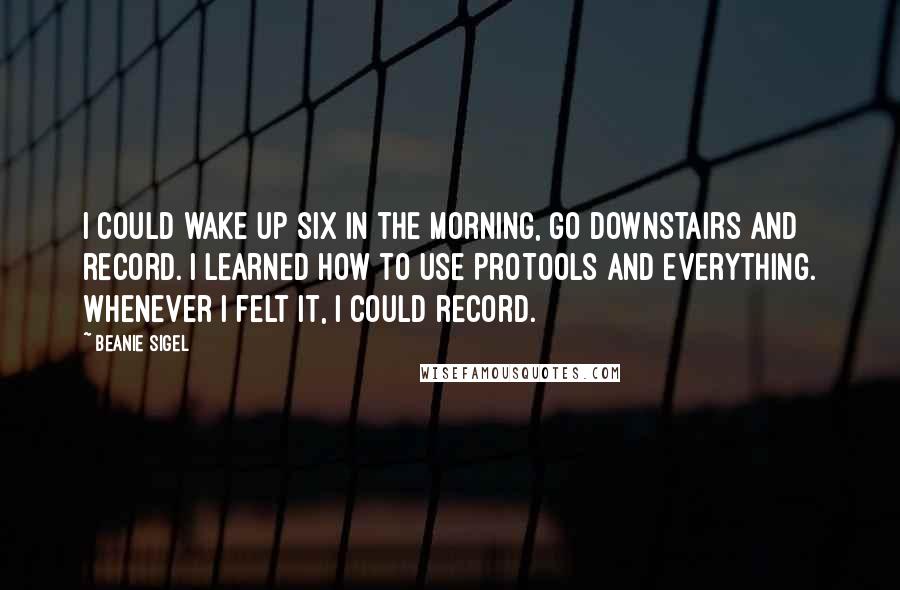 Beanie Sigel Quotes: I could wake up six in the morning, go downstairs and record. I learned how to use ProTools and everything. Whenever I felt it, I could record.