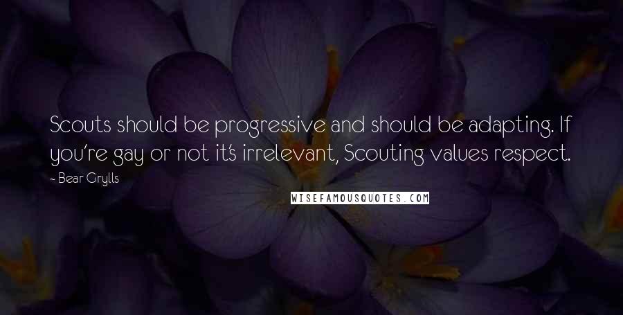 Bear Grylls Quotes: Scouts should be progressive and should be adapting. If you're gay or not it's irrelevant, Scouting values respect.