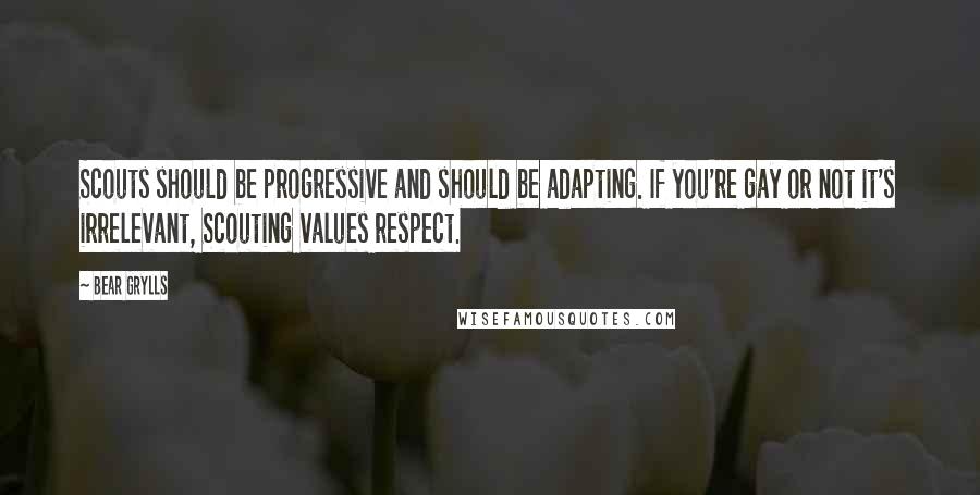 Bear Grylls Quotes: Scouts should be progressive and should be adapting. If you're gay or not it's irrelevant, Scouting values respect.