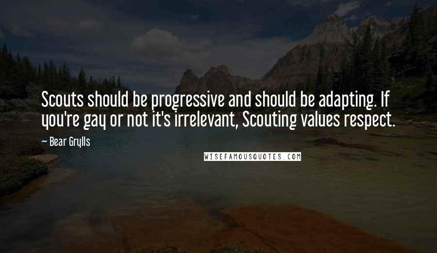 Bear Grylls Quotes: Scouts should be progressive and should be adapting. If you're gay or not it's irrelevant, Scouting values respect.