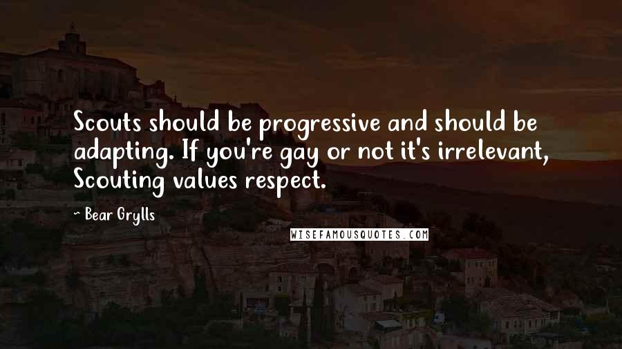 Bear Grylls Quotes: Scouts should be progressive and should be adapting. If you're gay or not it's irrelevant, Scouting values respect.