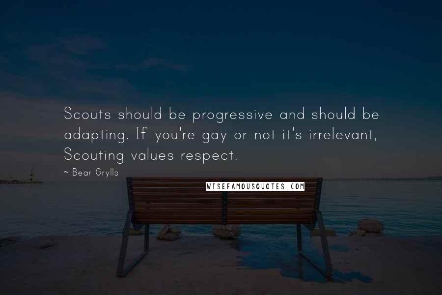 Bear Grylls Quotes: Scouts should be progressive and should be adapting. If you're gay or not it's irrelevant, Scouting values respect.