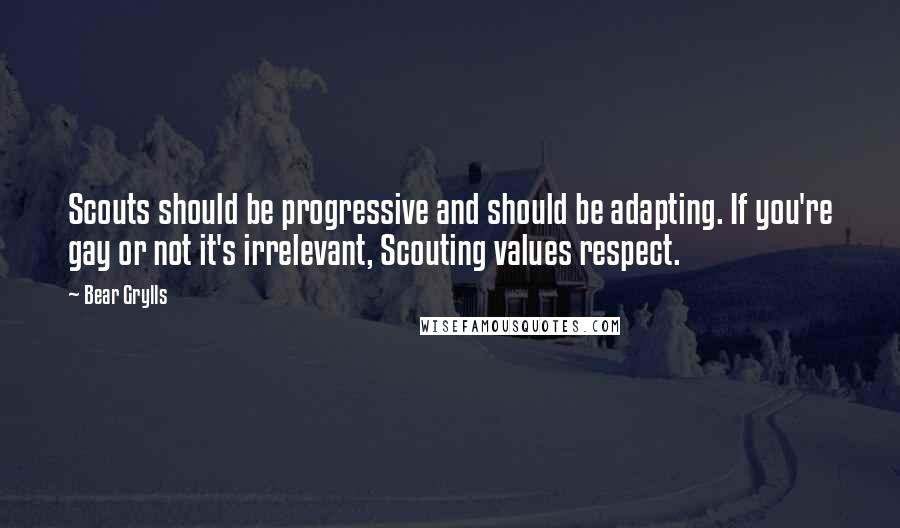 Bear Grylls Quotes: Scouts should be progressive and should be adapting. If you're gay or not it's irrelevant, Scouting values respect.