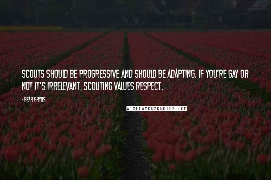 Bear Grylls Quotes: Scouts should be progressive and should be adapting. If you're gay or not it's irrelevant, Scouting values respect.