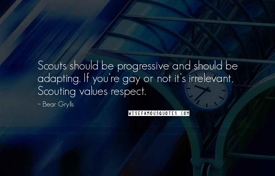 Bear Grylls Quotes: Scouts should be progressive and should be adapting. If you're gay or not it's irrelevant, Scouting values respect.