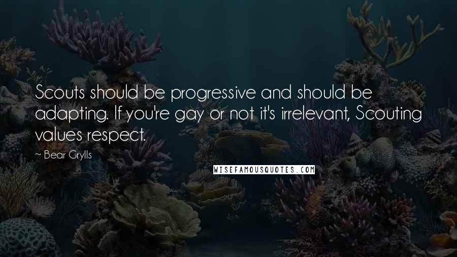 Bear Grylls Quotes: Scouts should be progressive and should be adapting. If you're gay or not it's irrelevant, Scouting values respect.