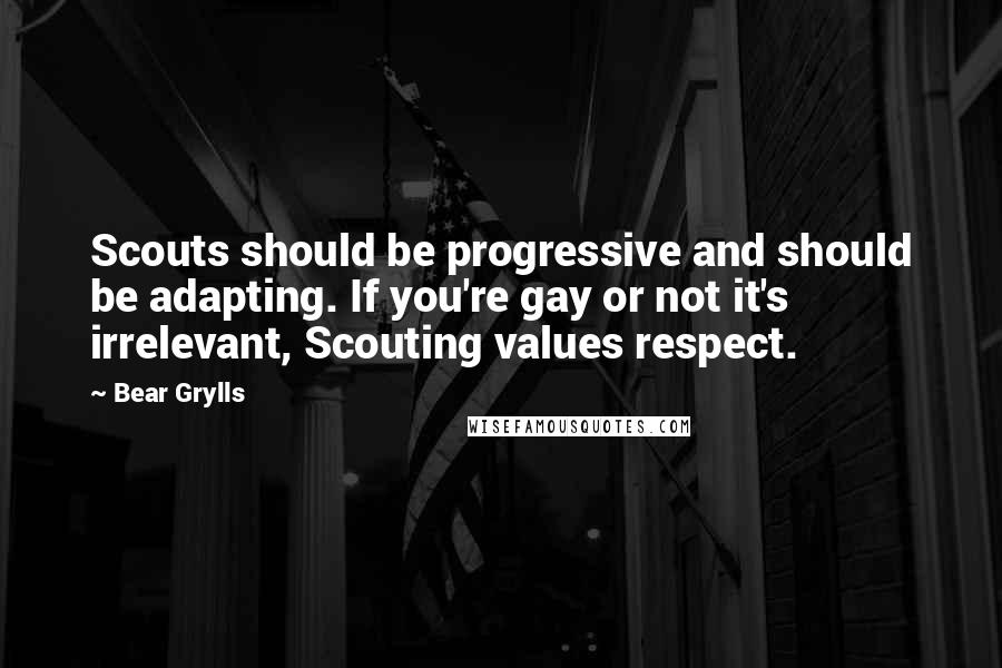 Bear Grylls Quotes: Scouts should be progressive and should be adapting. If you're gay or not it's irrelevant, Scouting values respect.