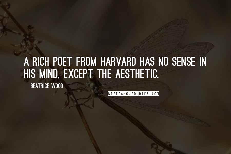 Beatrice Wood Quotes: A rich poet from Harvard has no sense in his mind, except the aesthetic.