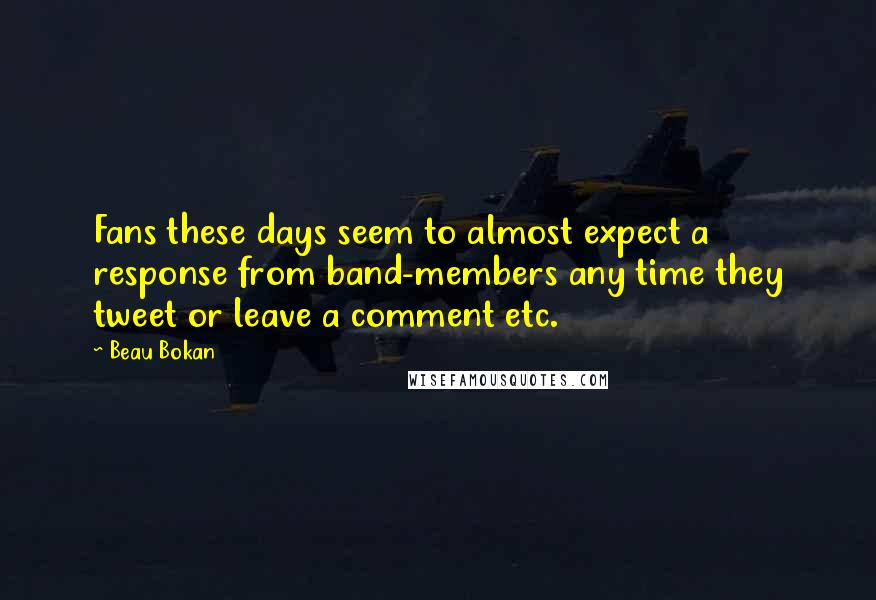 Beau Bokan Quotes: Fans these days seem to almost expect a response from band-members any time they tweet or leave a comment etc.