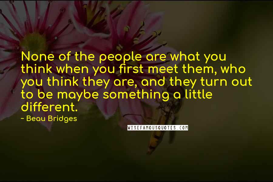 Beau Bridges Quotes: None of the people are what you think when you first meet them, who you think they are, and they turn out to be maybe something a little different.