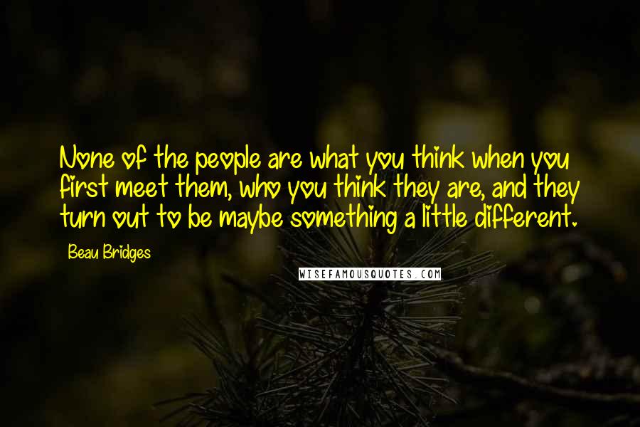 Beau Bridges Quotes: None of the people are what you think when you first meet them, who you think they are, and they turn out to be maybe something a little different.