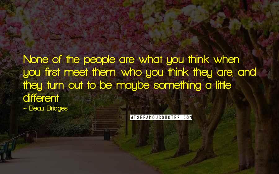 Beau Bridges Quotes: None of the people are what you think when you first meet them, who you think they are, and they turn out to be maybe something a little different.