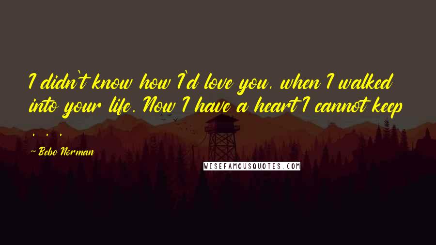 Bebo Norman Quotes: I didn't know how I'd love you, when I walked into your life. Now I have a heart I cannot keep . . .