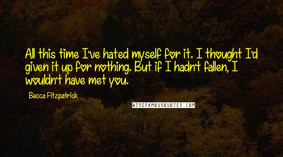 Becca Fitzpatrick Quotes: All this time I've hated myself for it. I thought I'd given it up for nothing. But if I hadn't fallen, I wouldn't have met you.