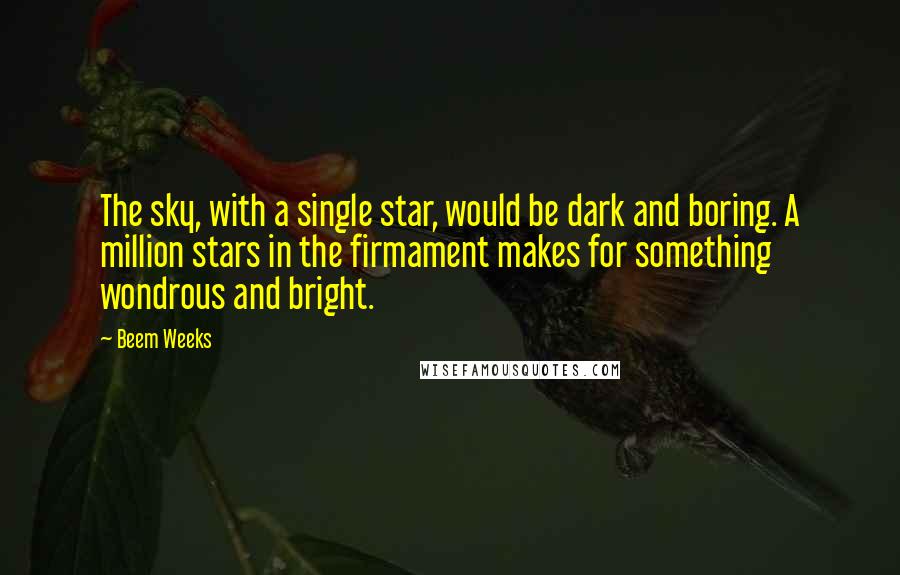 Beem Weeks Quotes: The sky, with a single star, would be dark and boring. A million stars in the firmament makes for something wondrous and bright.