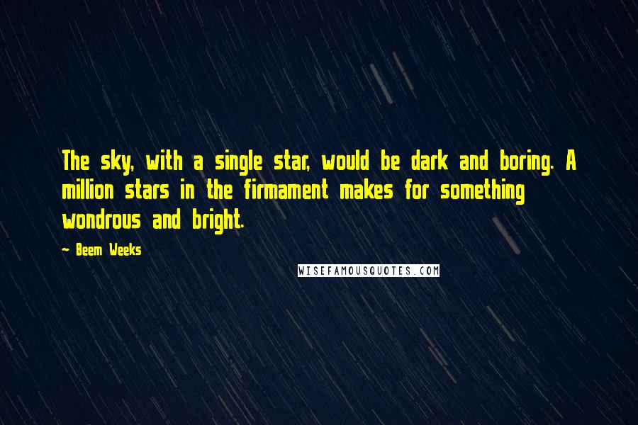 Beem Weeks Quotes: The sky, with a single star, would be dark and boring. A million stars in the firmament makes for something wondrous and bright.