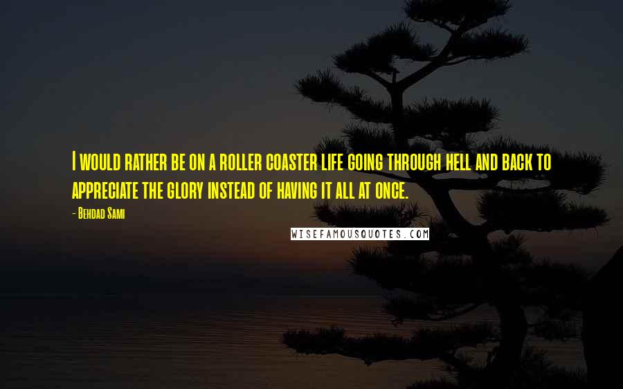 Behdad Sami Quotes: I would rather be on a roller coaster life going through hell and back to appreciate the glory instead of having it all at once.