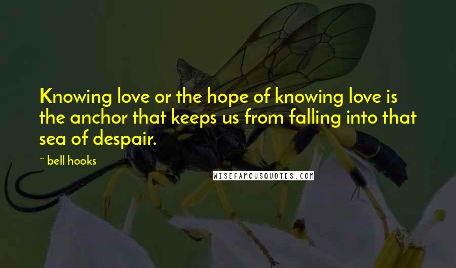 Bell Hooks Quotes: Knowing love or the hope of knowing love is the anchor that keeps us from falling into that sea of despair.