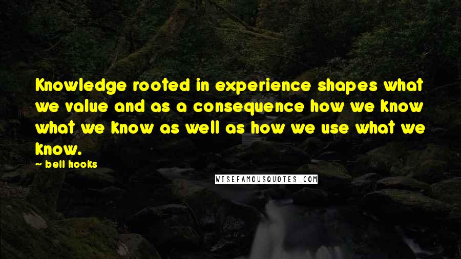 Bell Hooks Quotes: Knowledge rooted in experience shapes what we value and as a consequence how we know what we know as well as how we use what we know.