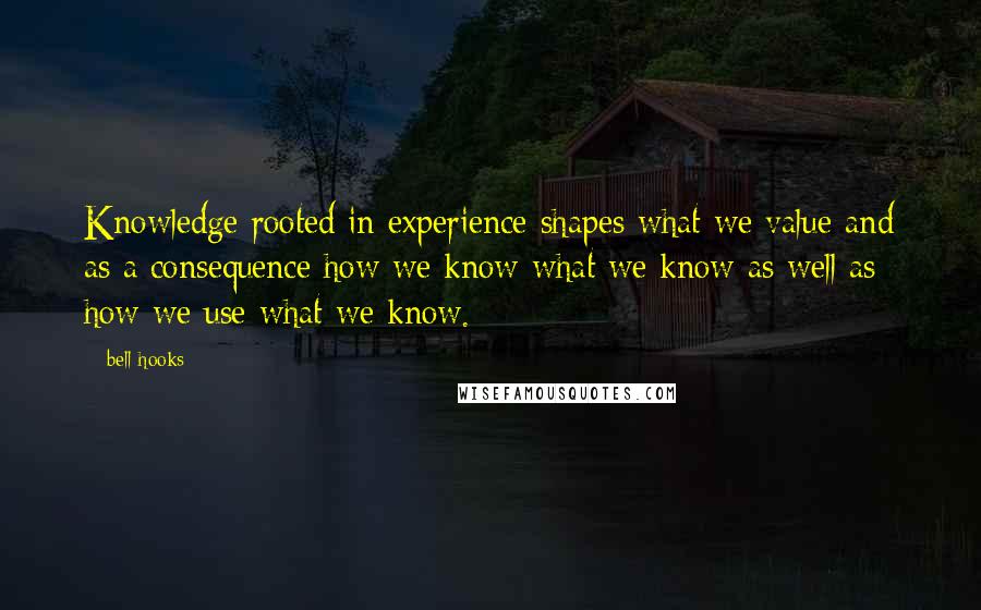 Bell Hooks Quotes: Knowledge rooted in experience shapes what we value and as a consequence how we know what we know as well as how we use what we know.