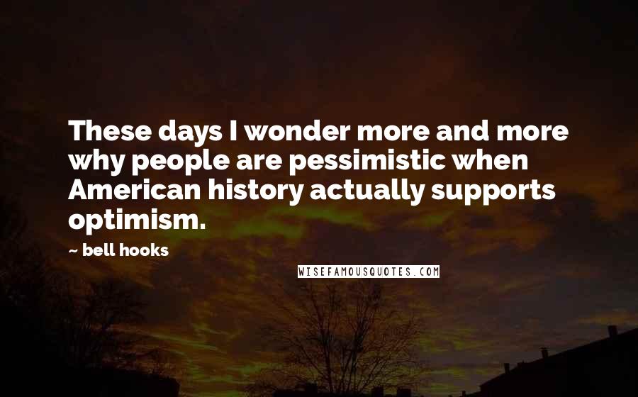 Bell Hooks Quotes: These days I wonder more and more why people are pessimistic when American history actually supports optimism.