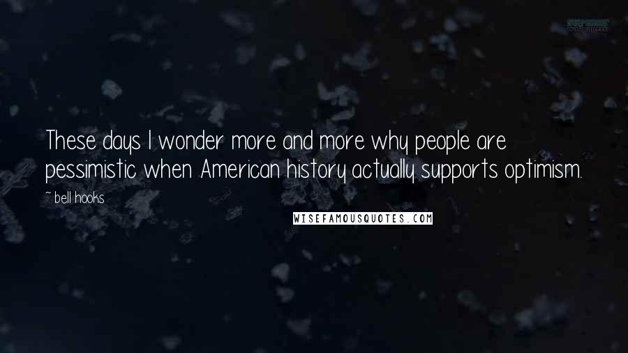 Bell Hooks Quotes: These days I wonder more and more why people are pessimistic when American history actually supports optimism.