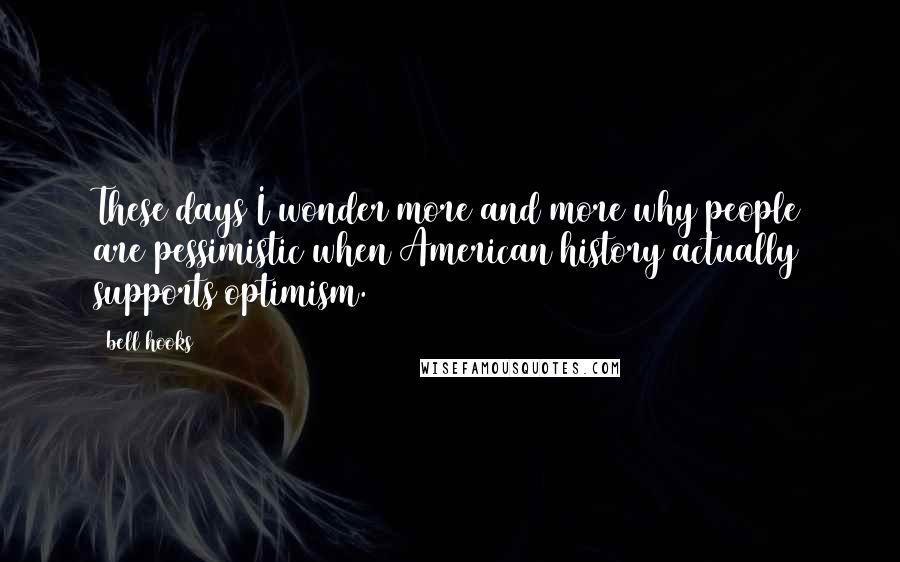 Bell Hooks Quotes: These days I wonder more and more why people are pessimistic when American history actually supports optimism.