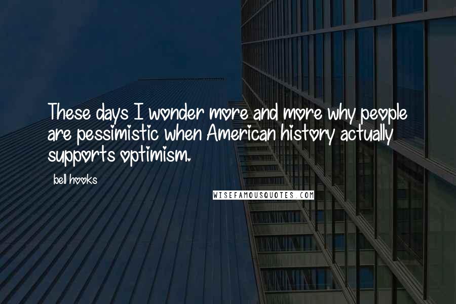 Bell Hooks Quotes: These days I wonder more and more why people are pessimistic when American history actually supports optimism.