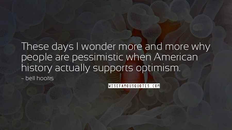 Bell Hooks Quotes: These days I wonder more and more why people are pessimistic when American history actually supports optimism.