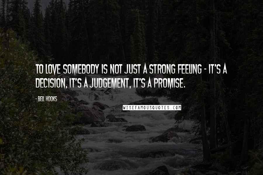 Bell Hooks Quotes: To love somebody is not just a strong feeling - it's a decision, it's a judgement, it's a promise.