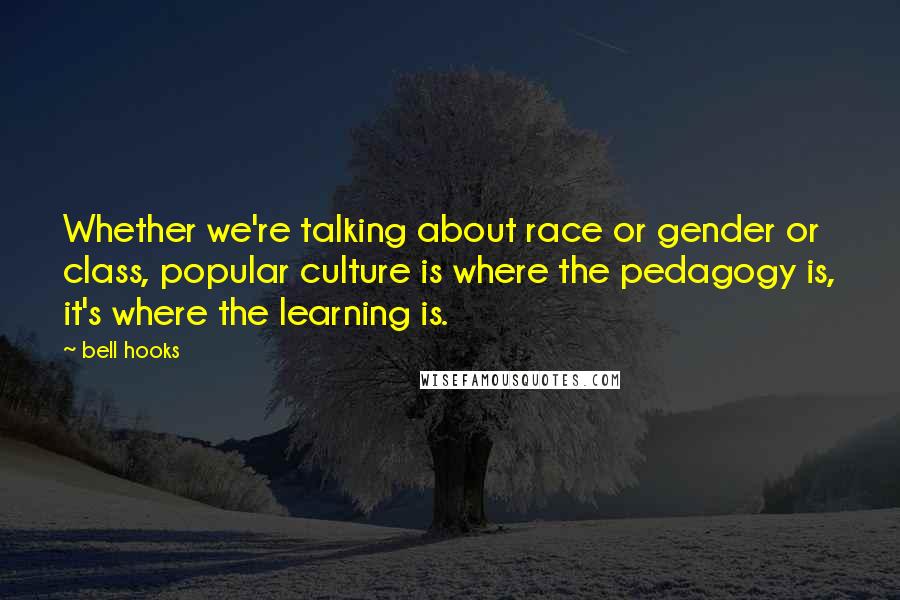 Bell Hooks Quotes: Whether we're talking about race or gender or class, popular culture is where the pedagogy is, it's where the learning is.